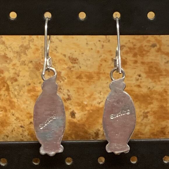 Vintage Sterling Silver and Turquoise Oval Shape Dangle Earrings - Picture 6 of 7